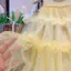 ✿ Bé Gái Màu Vàng Vải Tuyn Tầng Bánh Đầm Không Tay Gân Đan Bodice Trẻ Em Mùa Hè Công Chúa Dự Tiệc Choàng