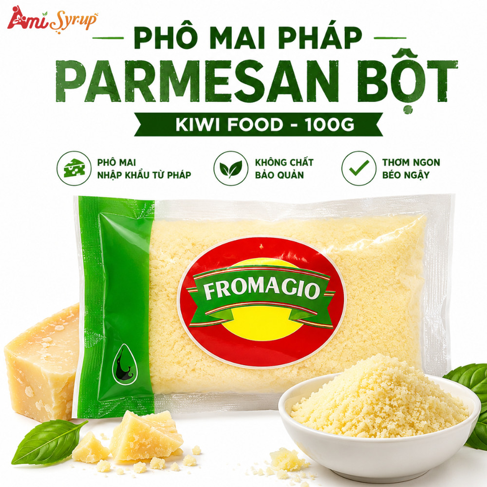 Phô Mai Pháp Parmesan Fromagio Kiwi Food 100g, Bột Phô Mai Đậm Vị Nhập Khẩu Chính Hãng Từ Pháp