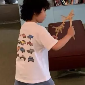 Phiên bản Hàn Quốc Phong cách mới (90-140) Áo thun ngắn tay in hình xe hơi Brother Sister Phong cách phương Tây