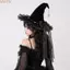 WEETW Gothic Mũ Phù Thủy, Ren Satin Nơ Mũ Halloween, Mũ Dự Tiệc Có Thể Uốn Cong Gothic Cao Mũi Nón Top Phù Thủy Mũ Cosplay Sự Kiện