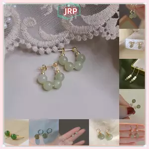 JRP Vintage Mới Phong Cách Trung Hoa Bông Tai Ngọc Nữ Giả Tinh Tế Ngọc Chalcedony Bông Tai JRP