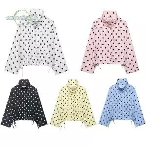 CATMALLER88 Áo khoác chấm bi nữ, Áo khoác ngắn dây rút dài tay, Áo khoác buộc dây đơn cỡ lớn thông thường cho mùa xuân thu