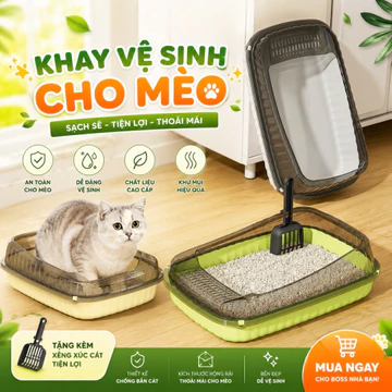 Khay Vệ Sinh Cho Mèo Size Lớn 12L, Khay Vệ Sinh Mèo Có Vách Chắn Cao, Chậu Cát Mèo Chống Văng Cát Cho Thú Cưng