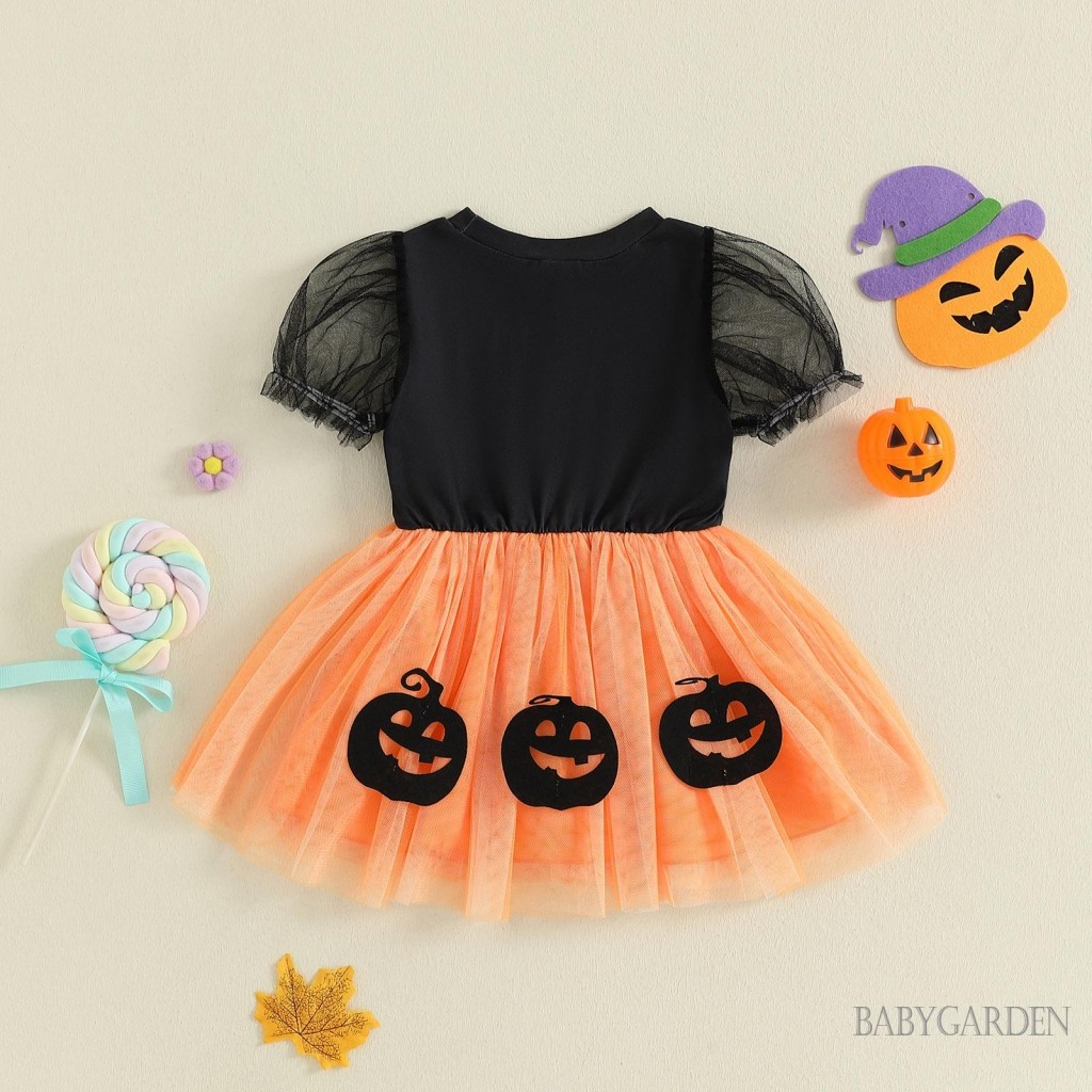 6m-4Y Bé Gái Halloween Váy tuyn Tay Ngắn Mèo Đen In Hình Họa Tiết Dơi Ma Quái