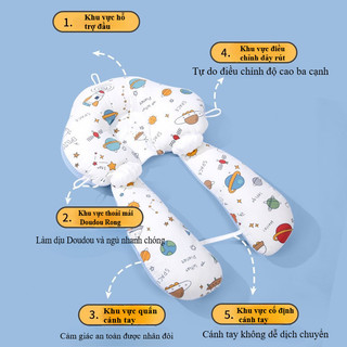 【BabyJoy】Gối Chữ U Cho Bé Sơ Sinh,Chống Giật Mình,chống Méo đầu,Có Dây Rút Điều Chỉnh,Vỏ Gối Tháo Rời Giặt Máy