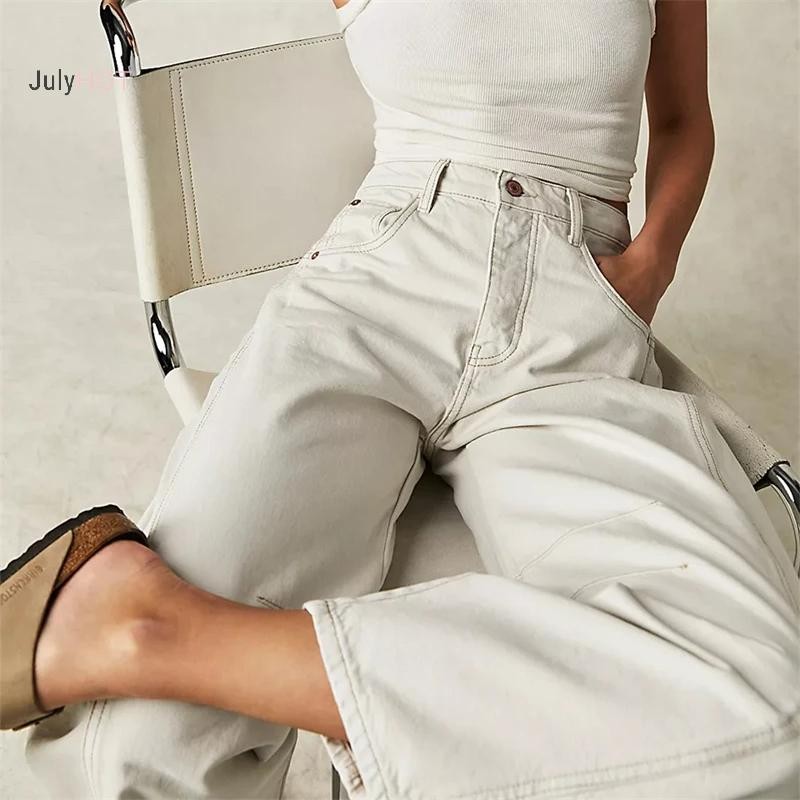 Y2K Trend Crop Quần jean ống rộng Baggy eo thấp dành cho nam và nữ