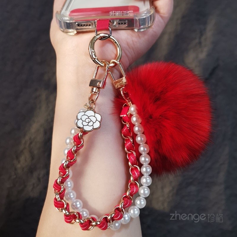 Mua sắm sản phẩm mới!!!Điện Thoại Di Động Dây Ngọc Trai Da Thẻ Dây Xích Nữ Phong Cách Chanel Mặt Dây Chuyền Tóc Bóng Cổ Tay Ngắn Mặt Dây Chuyền Chống Mất Túi Xách Treo Vòng Tay Đa Năng