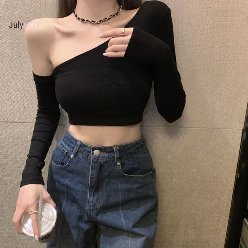 Áo ThunCrop TopSlim Fit Phong Cách Y2K Ngoài Vai Cho Nữ