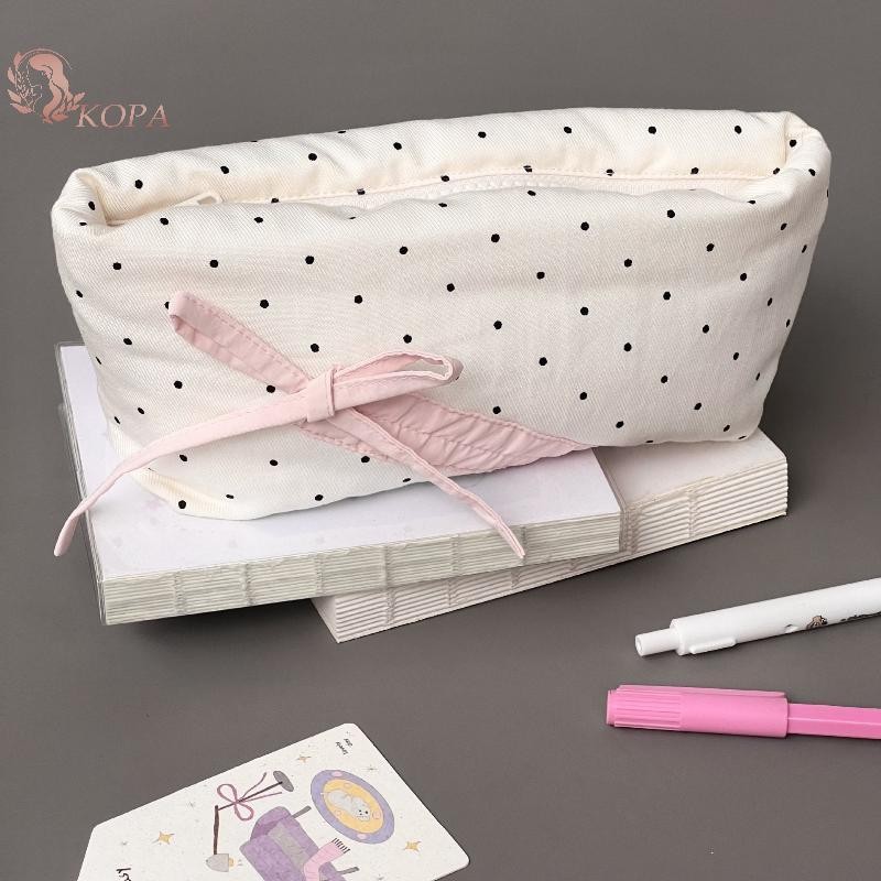 KOPA Hộp đựng bút chì chấm bi dễ thương màu trắng với phụ kiện màu hồng Dây kéo dung tích lớn Túi đựng bút chì Học sinh Văn phòng phẩm Đồ dùng học tập VN