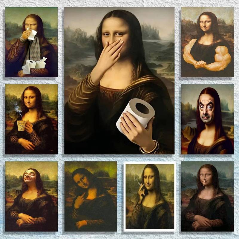 Playful Mona Lisa Parody Tranh Canvas Nghệ Thuật Hài Hước Cho Whimsical Trang Trí Nhà Nghệ Thuật Trang Trí Tường Nhà Canvas Poster