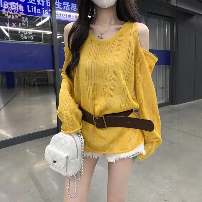Áo Thun Dài Tay Rời Vai, Cổ Tròn Có Thắt Lưng Mới