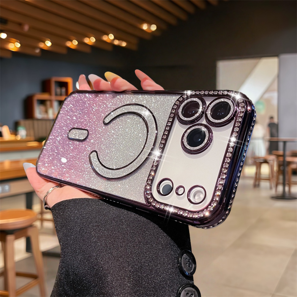 Ốp điện thoại từ tính lấp lánh thời trang cho iPhone 17 Pro Max 13 14 15 16 Pro Max Ống kính bảo vệ Camera Vỏ chống sốc Vỏ mềm TPU Vỏ bảo vệ điện thoại