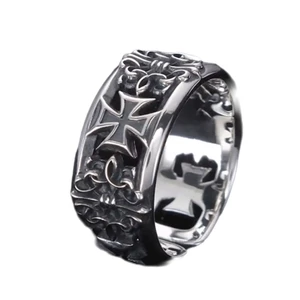 BTF Vintage Gothic Crosses Thiết Kế Có Thể Điều Chỉnh Thời Trang Nhẫn Dạo Phố Phụ Kiện