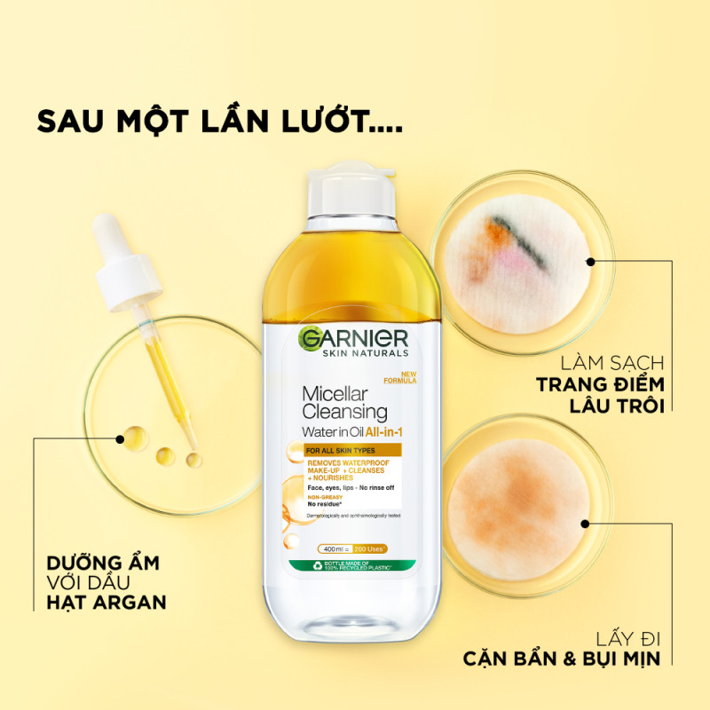 Bộ 2 nước Tẩy Trang làm sạch sâu dịu nhẹ cho mọi loại da - Garnier Micellar Cleansing Water 400mlX2 (Kèm quà 50mlX2)