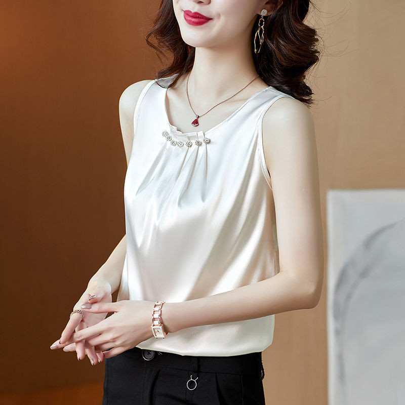 Kích Thước Lớn Mỡ mm100kg Satin Vest Nữ Bao Bụng Đáy Sling Rời Không Tay Top Phù Hợp Với Bên Trong Trận Đấu