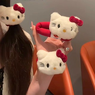 Sang Trọng Mèo Kitty Dây Buộc Tóc Mỏng Scrunchy Dễ Thương Nơ Đỏ Mèo Phá Kẹp Tóc Nổ Bên Kẹp 2MZM