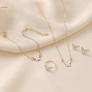 PCWFKef 1 Bộ Thời Trang Tinh Tế Đơn Giản Đa Năng Vòng Cổ Vòng Tay Bông Tai Nhẫn Dành Cho Nữ Cô Gái Tiệc Cưới Bộ Trang Sức Quà Tặng Mới