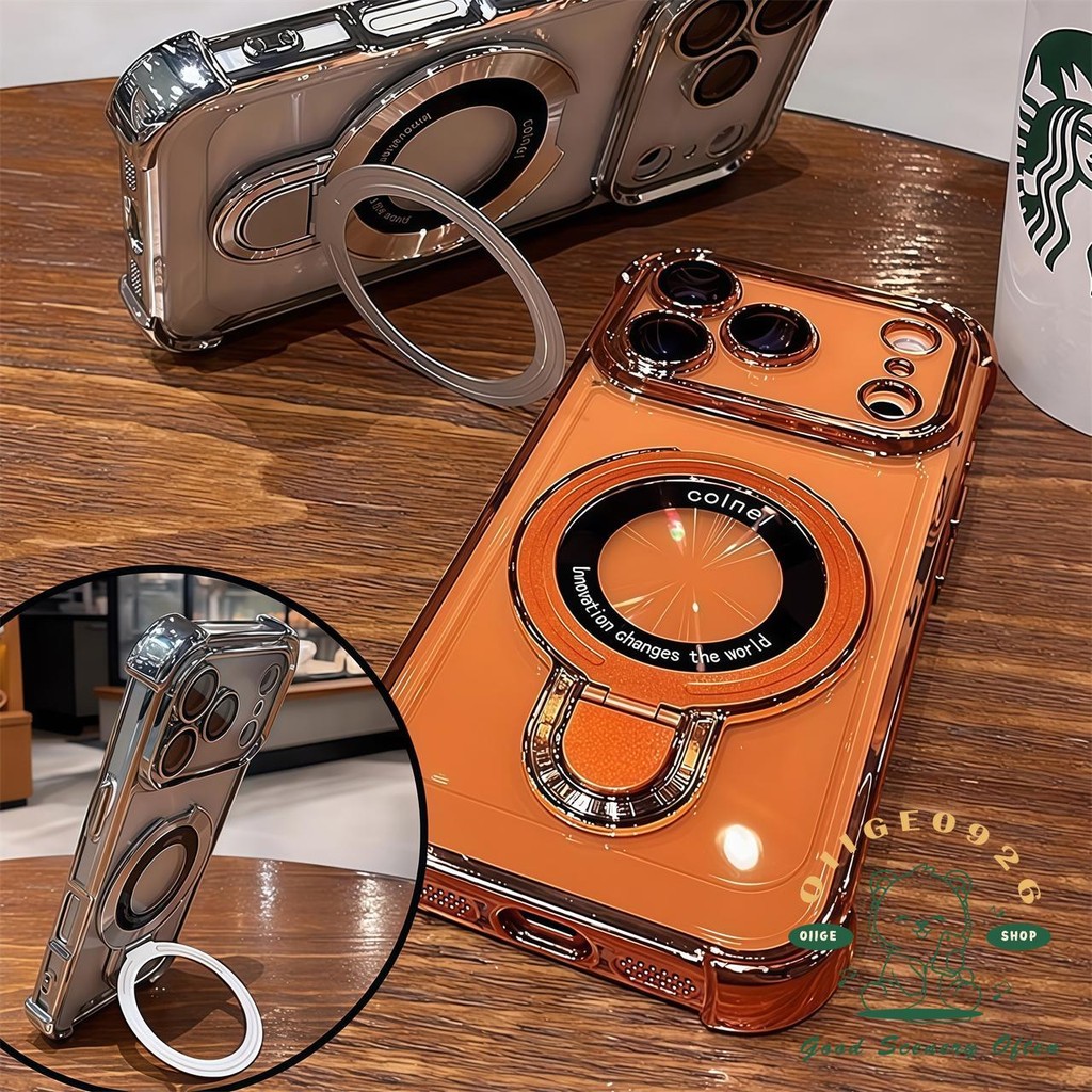 【 Ốp lưng iPhone17 】 Túi khí mạ cam chống rơi giá đỡ từ tính Vỏ điện thoại iphone17 Pro Max 16 15 14 13 12 cho vỏ iPhone Vỏ mềm silicon TPU chống sốc