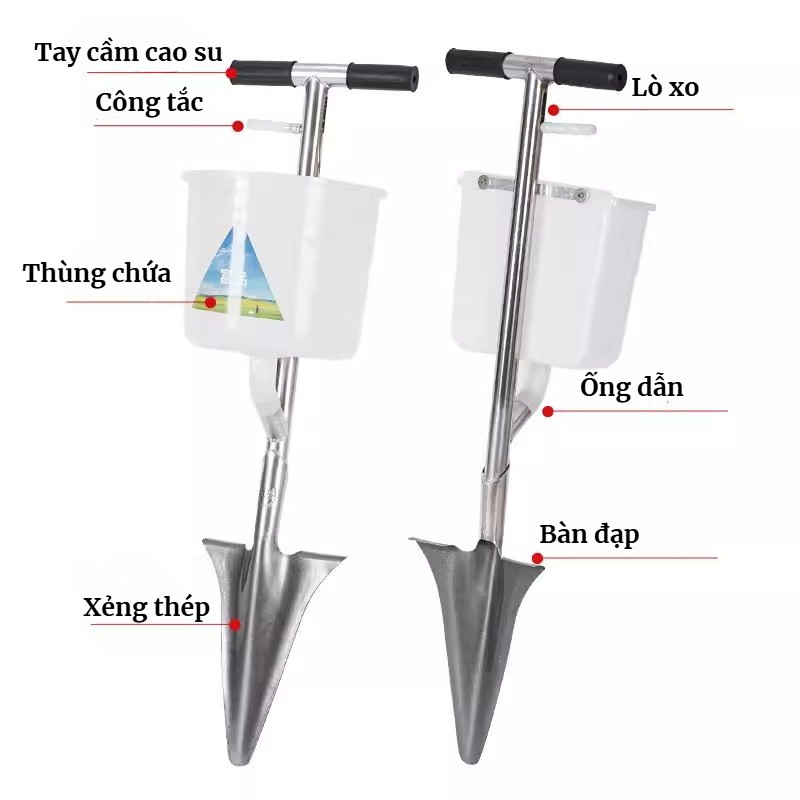 Xẻng Bón Phân Liền Thùng Tháp Xanh TMP-03B - Dụng Cụ Bón Gốc Nhanh, Tiết Kiệm Phân Bón, Thép Mạ Kẽm, Siêu Bền