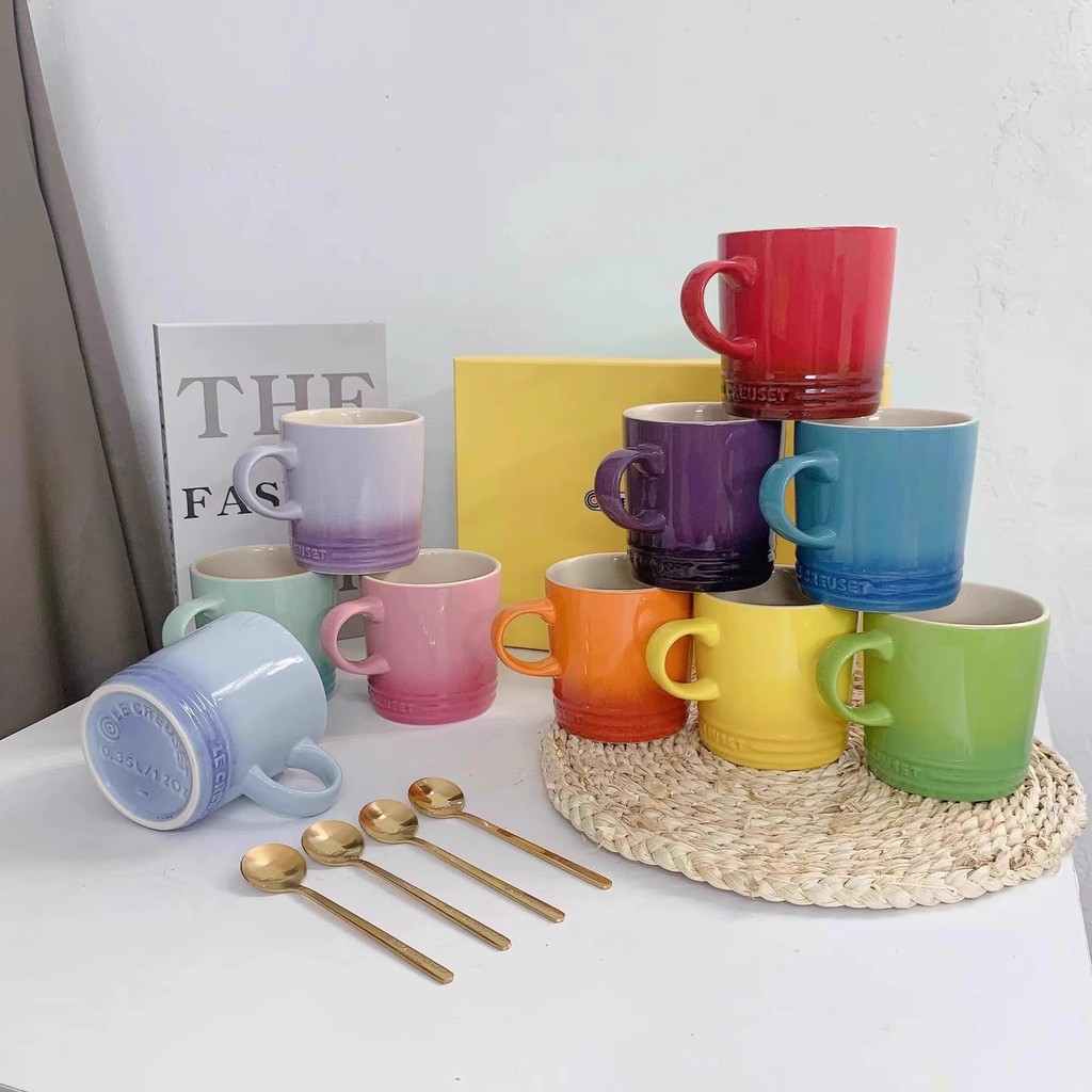 Màu Mát le creuset Hộ Gia Đình Cốc Gốm Chuyển Màu Cầu Vồng Cốc Nước Bộ Sáu Màu Hộp Quà Tặng AS0X