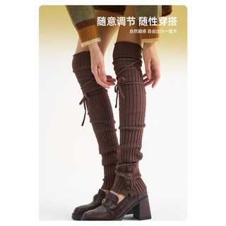 [Tất nữ oklife] Miếng đệm đầu gối có dây buộc nút đầu thu 2025 Slimer Look Pile Leg Covers All-Match Vertical Striped Wool Over @