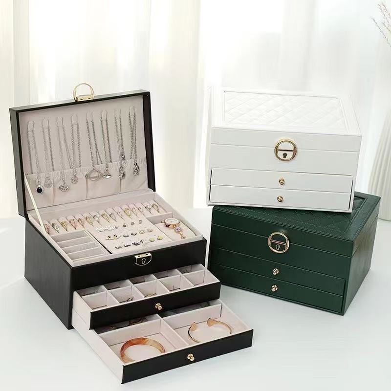 Hộp Đựng Nữ Trang & Phụ Kiện 3 Tầng Dung Lượng Lớn, Da PU Vân Nổi Sang Trọng,Thiết Kế Nhiều Ngăn Đa Năng