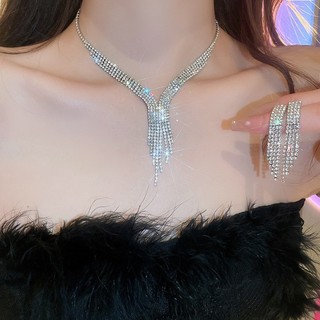Vòng Cổ & Bông Tai Kim Cương Phong Cách Châu Âu - Mỹ, Thiết Kế Nhẹ Nhàng Cho Phụ Nữ