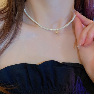 Ngọc trai Hàn Quốc hạt tròn nhỏ, mặt dây chuyền vòng cổ choker đơn giản, thời trang
