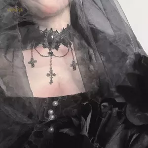 PNPIA- Gothic Chokers Có Thể Điều Chỉnh Ren Choker Cổ Áo Nelace Với Thánh Giá Vintage sel Dây Xích Nữ Steampunk Trang Sức Halloween Trang Phục Hóa Trang Halloween