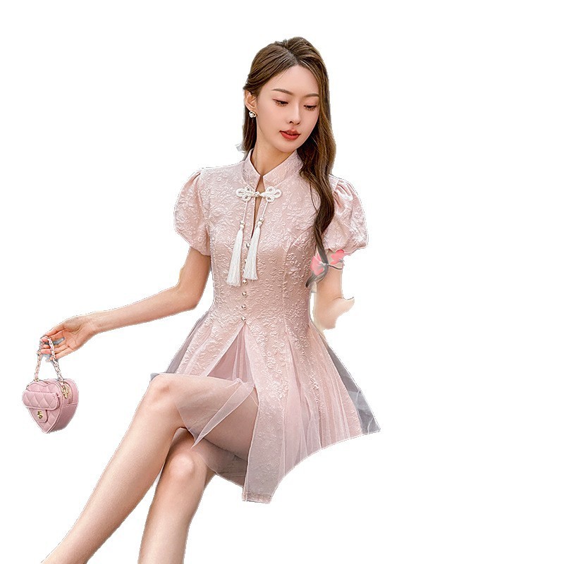 Đầm sườn xám kiểu Trung Quốc mới dành cho nữ có thân hình đầy đặn, chất liệu jacquard cách điệu, kiểu dáng thanh lịch