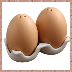 Bộ muối gốm, Bình lắc hình quả trứng màu nâu Mini có giá đỡ thiết kế thùng Carton (R F C V)