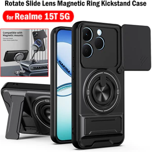 Xoay Ống Kính Trượt Funda Cho OPPO Realme 15T 5G Ốp Lưng Vòng Từ Tính Cho OPPO Realme 15T Ốp Lưng Có Thể Gập Lại Chân Đế Giáp Capa
