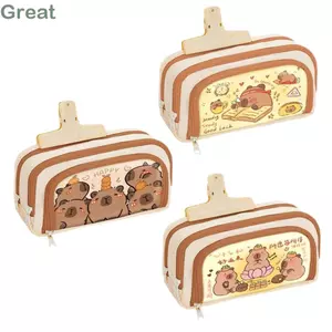 Bộ túi đựng bút Capybara TUYỆT VỜI, Túi đựng văn phòng phẩm 3 lớp 9 trong 1, Chất lượng cao với túi lưới Phim hoạt hình Canvas Pencil Học sinh