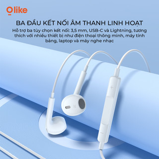 Olike E207 Tai Nghe Có Dây Bán In-Ear Tai nghe có dây iPhone 3.5mm/Lightning/Type-C Có Mic Gọi HD Âm Thanh HiFi Bass Sâu Chống Trễ Cho iPhone Samsung Xiaomi OPPO Huawei Điện Thoại Laptop PC Máy Tính Bảng
