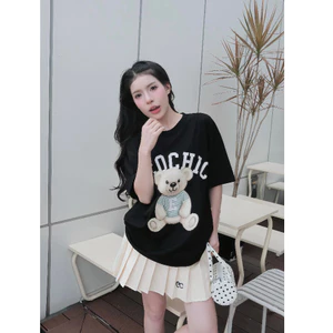 （Giao hàng 24h）Angela Áo Thun Oversize, In Lụa Hình Gấu Trắng Dễ Thương Cổ Tròn Chất Liệu Cotton Cao Cấp Chính Hãng B244