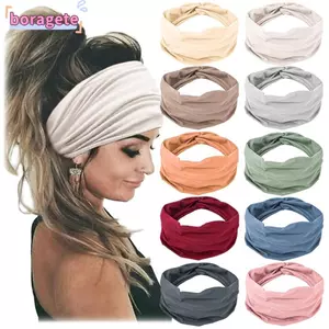 Băng đô BORAGETE, Băng đô chạy bộ màu trơn Bohemian, Băng đô Cotton co giãn Boho thun Yoga dành cho nữ dùng mỹ phẩm hàng ngày