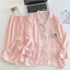 Bộ Đồ Ngủ Ngoại Thương Hai Lô Nữ Xuân Thu Áo Cardigan Cổ Ve Áo Cotton Dáng Rộng Bộ Đồ Mặc Nhà Ngọt Ngào
