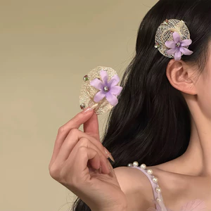 2026 [Bãi Biển Giữa Mùa Hè] Mũ Rơm Hoa Tím Kẹp Tóc Đảo Phong Cách Kỳ Nghỉ Bên Kẹp Tóc ISQN