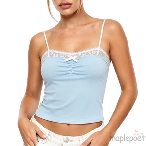MAPLEPOET-Nữ Ren Viền Không Tay Spaghetti Dây Đeo Sqaure Cổ Camisoles Cho Hàng Ngày