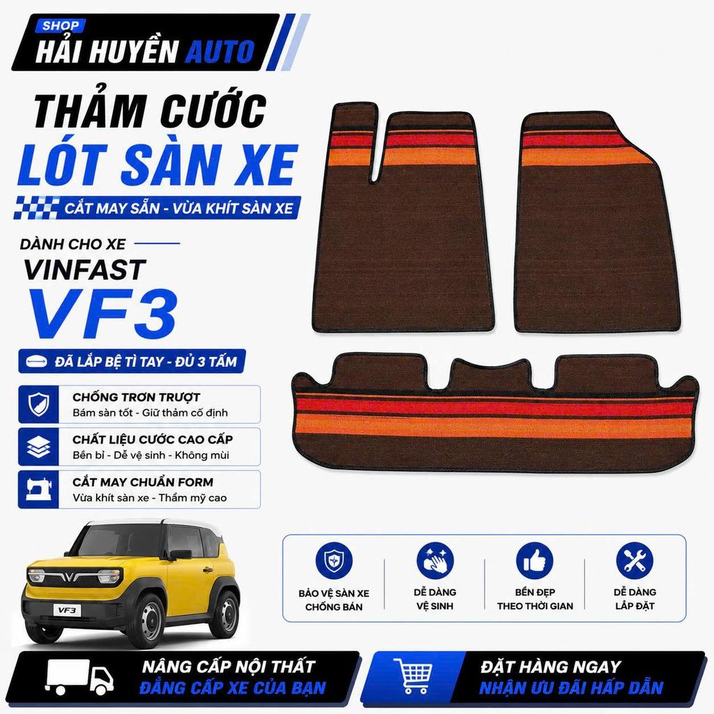 {VF3-đã lắp bệ tì tay} Thảm lót sàn xe VF3-đã lắp bệ tì tay cắt may sẵn chuẩn theo form nguyên zin