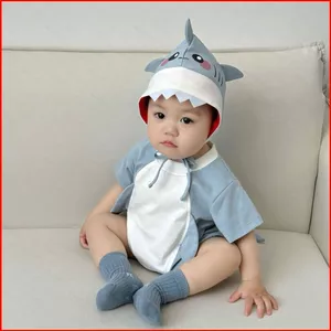 BH2 cá mập cho bé Bộ áo liền quần mùa thu mới Trang phục chụp ảnh Halloween Tay nghề tinh tế HB2