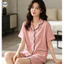 Quần short ngắn tay viền lượn sóng dành cho nữ Bộ đồ ngủ bằng vải Cotton nguyên chất / Bộ đồ ngắn tay có ve áo mùa hè / Quần áo đi chơi thời trang mềm mại thoải mái