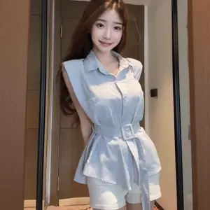 Áo sơ mi không tay cổ polo phong cách Hàn Quốc Mùa hè Phong cách mới Thiết kế thích hợp Cảm giác sang trọng Áo dài hẹp