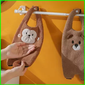 YB2 Động Vật Treo Khăn Tay Thấm Hút Lông Cừu San Hô Gấu Khỉ Thiết Kế Nhanh Khô Mềm Khăn Trang Trí