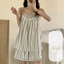 Nữ Sọc Ren Viền Quần Short Loungewear Set Kèm Áo Ngực Tích Hợp Phong Cách Hàn Quốc Ngọt Ngào Cho Mùa Hè Trong Nhà Hàng Ngày Thư Giãn Thường Ngày Mặc Ở Nhà