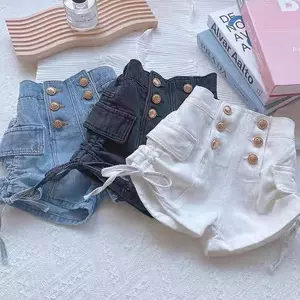 Bé gái (90-160) Quần jean nút dây rút thời trang Quần nóng lưng cao thời trang