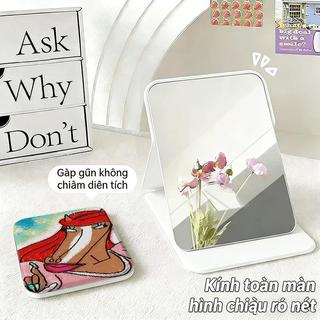 Gương gấp trang điểm họa tiết ngựa nghệ thuật mini để bàn dễ mang du lịch