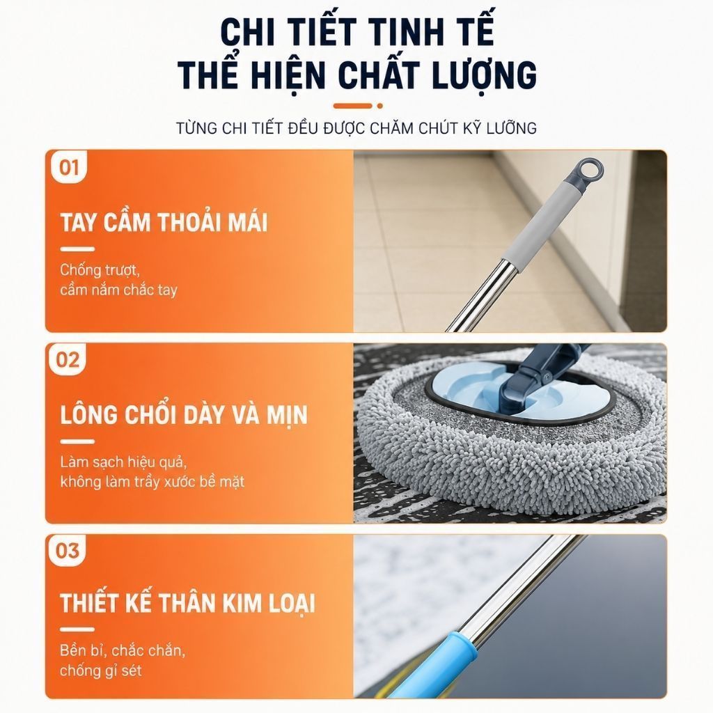 Cây Lau Rửa Xe Cao Cấp Xoay 180 Độ, Cây Lau Xe Hơi Siêu Mềm Không Gây Xước Sơn Richouse