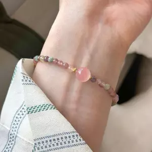PNPIA- Vòng tay đính cườm thủ công Tourmaline tinh tế thời trang dành cho nữ Cô gái Vòng tay dây đàn hồi tinh tế Vòng đeo tay đính cườm sáng tạo Quà tặng