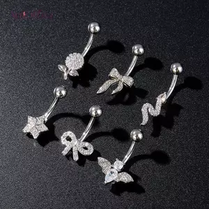 AqToCna Thời Trang Zircon Bụng Nút Nhẫn Thép Không Gỉ Nơ Trái Tim Rốn Xuyên Nhẫn Dành Cho Nữ Gợi Cảm Bụng Xuyên Nhẫn Trang Sức Cơ Thể AqToCna